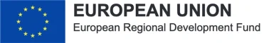 The image shows the European Union flag with twelve yellow stars in a circle on a blue background, next to the text EUROPEAN UNION European Regional Development Fund.
